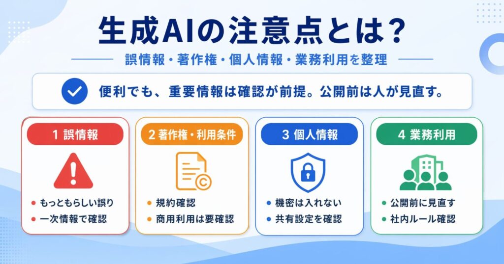 生成AIの注意点とは？誤情報・著作権・個人情報・業務利用を整理