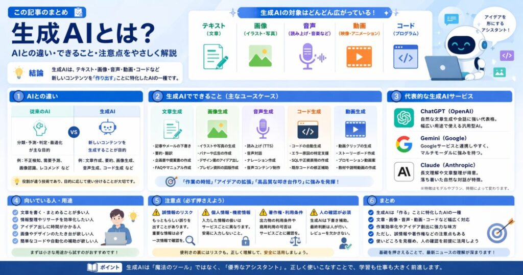 生成AIとは？AIとの違い・できることを一枚で解説
