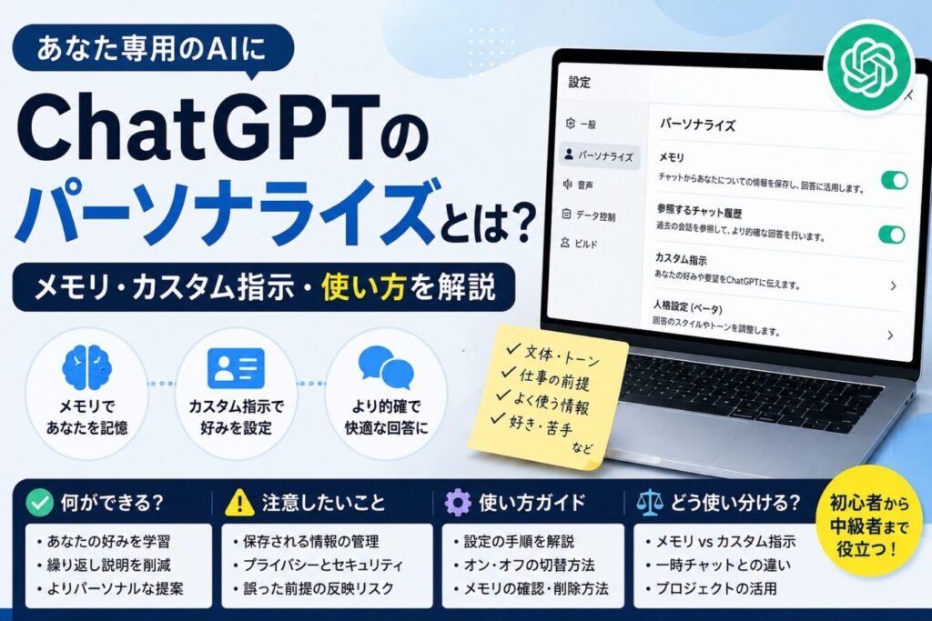 ChatGPTのパーソナライズとは？メモリ・カスタム指示・使い方を解説